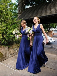 A-Line/Princess V-neck Pleats Chiffon Floor-Length Bridesmaid Dresses