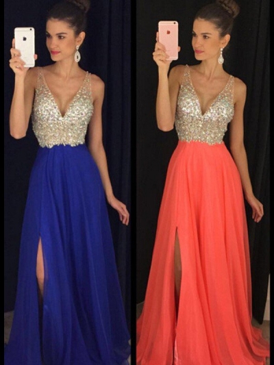 A-Line/Princess V-neck Sleeveless Beading Floor-Length Chiffon Dresses [PON1506EV435]