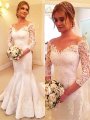 Trumpet/Mermaid 3/4 Sleeves Satin Off-the-Shoulder Lace Court Train Wedding Dresses