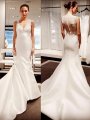 Trumpet/Mermaid V-neck Court Train Satin Sleeveless Wedding Dresses