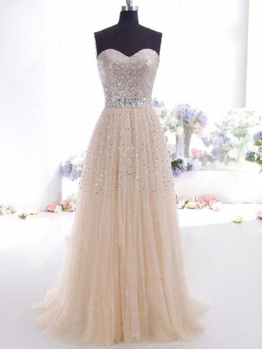 A-Line/Princess Sweetheart Tulle Sleeveless Floor-Length Dresses