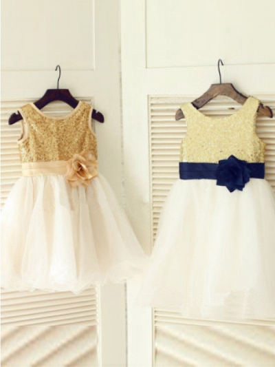 A-line/Princess Scoop Sleeveless Hand-Made Flower Long Tulle Dresses [XYHOT002B3]