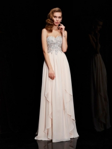 Sheath/Column Sweetheart Sleeveless Beading Long Chiffon Dresses