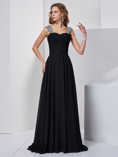 A-Line/Princess Straps Sleeveless Beading Long Chiffon Dresses [40403]