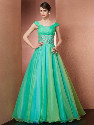 Ball Gown Off the Shoulder Sleeveless Beading Long Satin Quinceanera Dresses [40584]