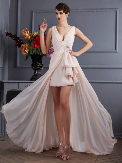 A-Line/Princess Straps Sleeveless Beading Long Chiffon Dresses [40621]