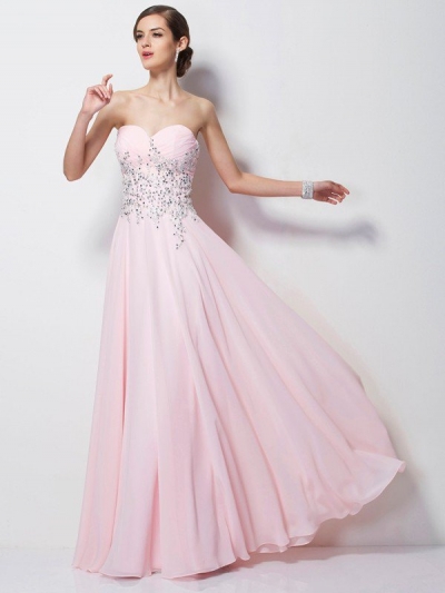 A-Line/Princess Sweetheart Sleeveless Beading Long Chiffon Dresses