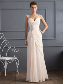 Sheath/Column Straps Sleeveless Beading Long Chiffon Dresses