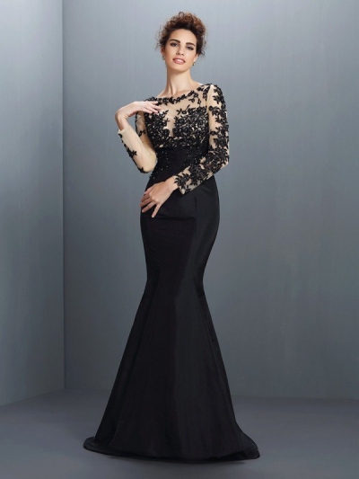 Trumpet/Mermaid Bateau Applique Long Sleeves Long Taffeta Mother of the Bride Dresses [50080]