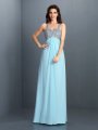 A-Line/Princess Straps Beading Sleeveless Long Chiffon Dresses