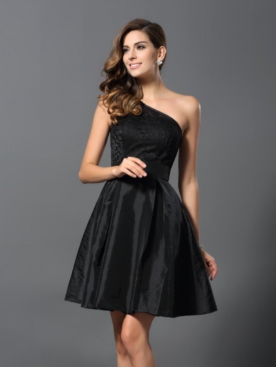 A-Line/Princess One-Shoulder Sleeveless Short Taffeta Bridesmaid Dresses [50475]