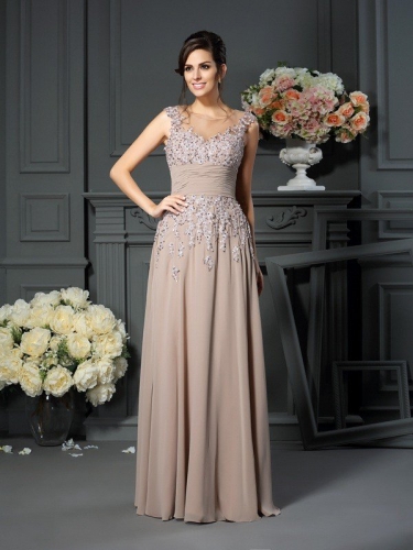 A-Line/Princess Scoop Beading Sleeveless Long Silk like Satin Mother of the Bride Dresses