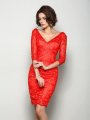 Sheath/Column V-neck Lace 1/2 Sleeves Short Lace Mother of the Bride Dresses