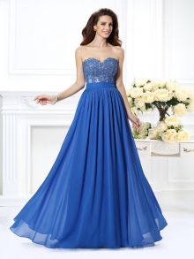 A-Line/Princess Sweetheart Applique Sleeveless Long Chiffon Dresses