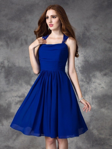 A-line/Princess Straps Ruffles Sleeveless Short Chiffon Bridesmaid Dresses