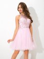 A-Line/Princess Sheer Neck Beading Sleeveless Short Net Cocktail Dresses