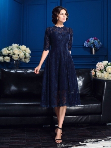 A-Line/Princess Jewel Lace 1/2 Sleeves Short Lace Mother of the Bride Dresses