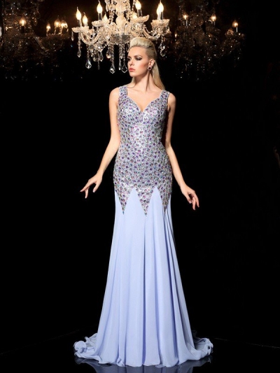 Sheath/Column Straps Rhinestone Sleeveless Long Chiffon Dresses [60199]