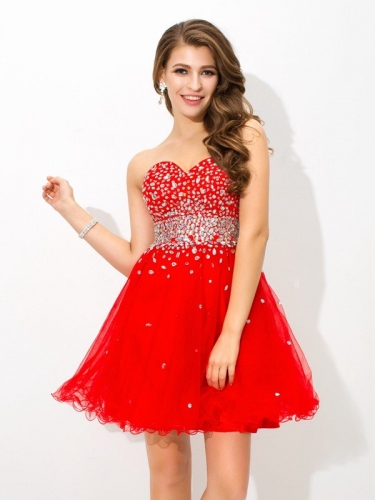 A-Line/Princess Sweetheart Beading Sleeveless Short Organza Cocktail Dresses