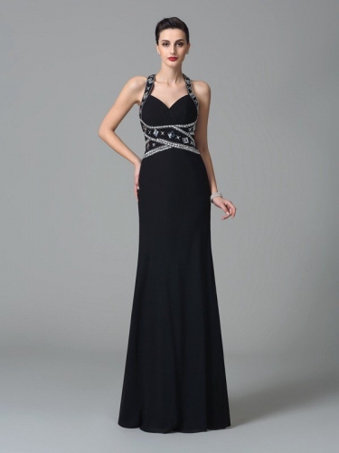 Sheath/Column Straps Beading Sleeveless Long Chiffon Dresses