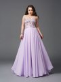 A-Line/Princess Sweetheart Lace Sleeveless Long Chiffon Plus Size Dresses