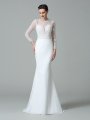 Trumpet/Mermaid Jewel Lace Long Sleeves Long Satin Wedding Dresses