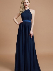 A-Line/Princess Halter Sleeveless Ruched Floor-Length Chiffon Bridesmaid Dresses