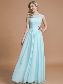 A-Line/Princess Scoop Sleeveless Floor-Length Chiffon Bridesmaid Dresses
