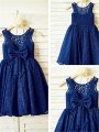 A-line/Princess Scoop Sleeveless Bowknot Tea-Length Lace Flower Girl Dresses