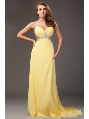 Sheath/Column Beading Halter Sleeveless Long Chiffon Dresses