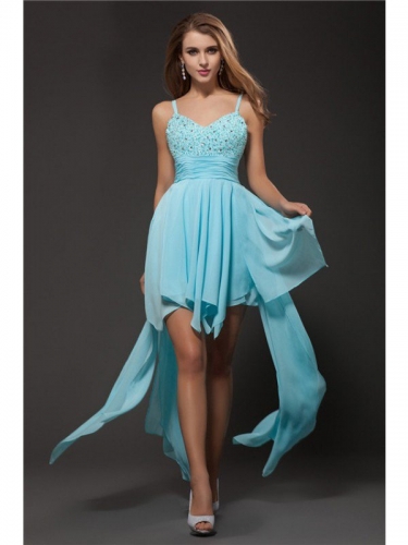 A-Line/Princess Spaghetti Straps Sleeveless Rhinestone Chiffon Cocktail Dresses