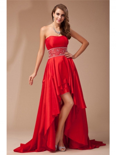 A-Line/Princess Strapless High Low Beading Sleeveless Taffeta Dresses [N13XDRESS121]