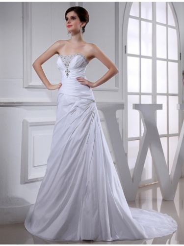 A-Line/Princess Beading Long Sleeveless Taffeta Wedding Dresses