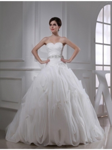 Ball Gown Beading Sweetheart Sleeveless Organza Wedding Dresses