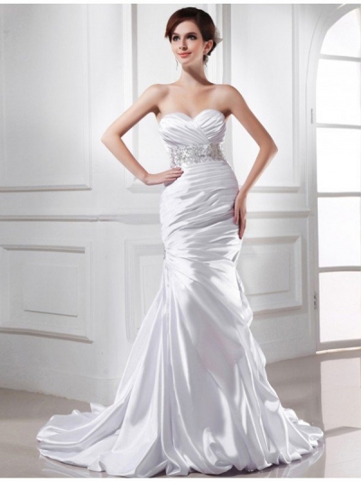 Trumpet/Mermaid Beading Sweetheart Sleeveless Elastic Woven Satin Wedding Dresses [N13ZAYS5631]