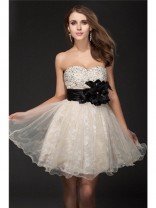 A-Line/Princess Sweetheart Beading Sleeveless Short Organza Cocktail Dresses