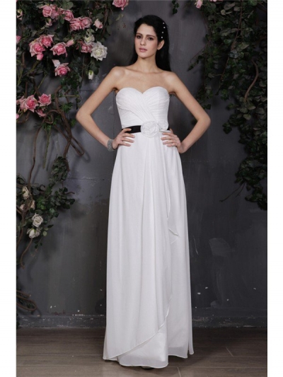 Sheath/Column Sweetheart Sleeveless Pleats Hand-Made Flower Long Chiffon Bridesmaid Dresses