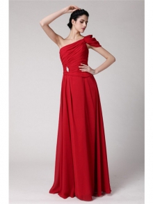 Sheath/Column One-Shoulder Sleeveless Pleats Long Chiffon Dresses