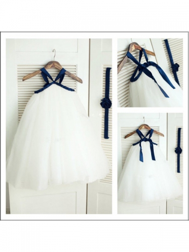 A-Line/Princess Spaghetti Straps Sleeveless Long Tulle Flower Girl Dresses