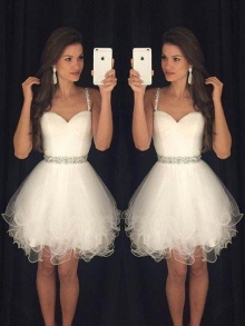 A-Line/Princess Sleeveless Sweetheart Beading Tulle Short/Mini Dresses