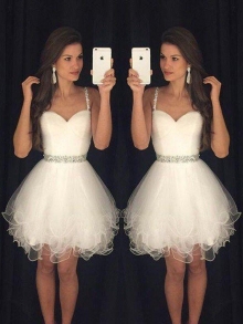 A-Line/Princess Sleeveless Sweetheart Beading Tulle Short/Mini Dresses