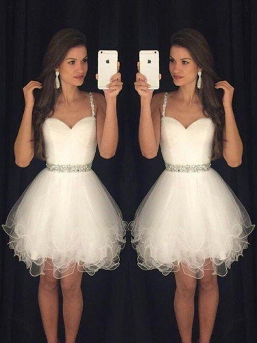 A-Line/Princess Sleeveless Sweetheart Beading Tulle Short/Mini Dresses