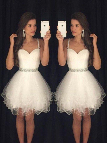 A-Line/Princess Sleeveless Sweetheart Beading Tulle Short/Mini Dresses