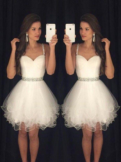 A-Line/Princess Sleeveless Sweetheart Beading Tulle Short/Mini Dresses [PO16033PO689]