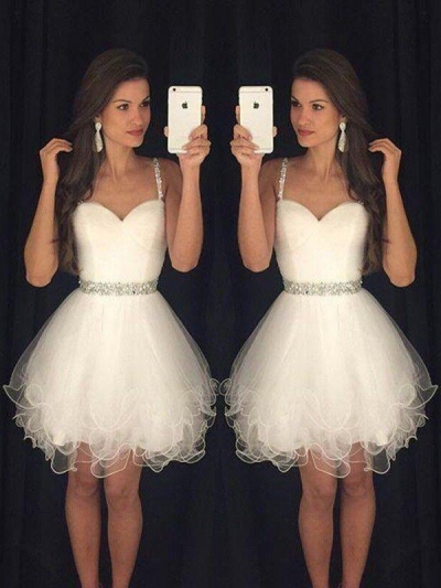 A-Line/Princess Sleeveless Sweetheart Beading Tulle Short/Mini Dresses