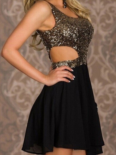 A-Line/Princess Sleeveless Scoop Sequin Chiffon Short/Mini Dresses [PO16033PO717]