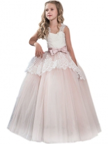 Ball Gown Sweetheart Sleeveless Bowknot Floor-Length Tulle Flower Girl Dresses