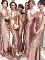 Sheath/Column Short Sleeves Sequins Scoop Sweep/Brush Train Bridesmaid Dresses