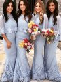 Trumpet/Mermaid Scoop Satin Short Sleeves Floor-Length Bridesmaid Dresses