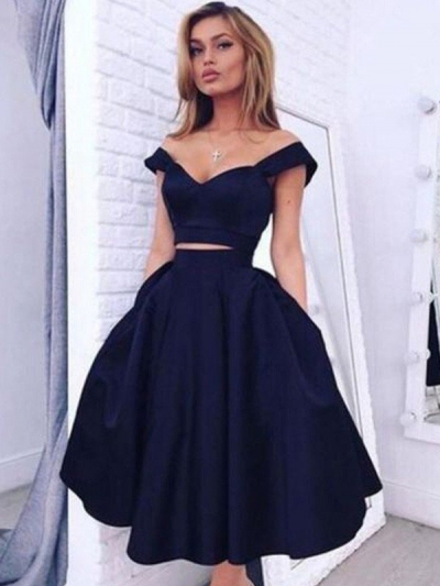 A-Line/Princess Off-the-Shoulder Sleeveless Knee-Length Taffeta Two Piece Dresses